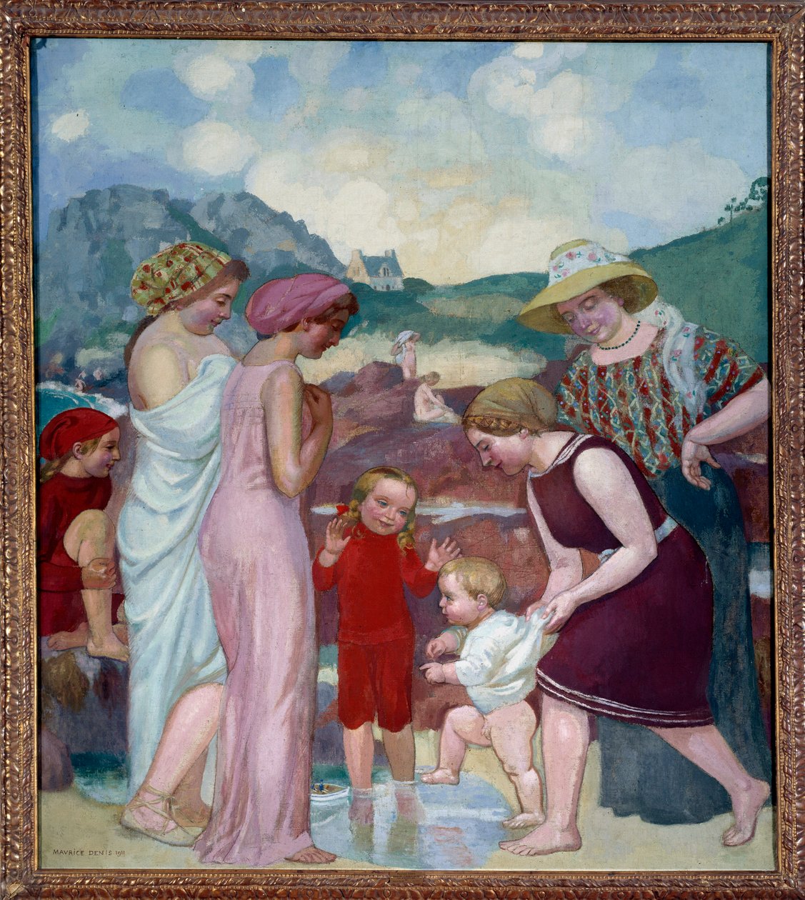 Les premiers pas. Un jeune garçon fait ses premiers pas devant sa mère et sa famille - Maurice Denis