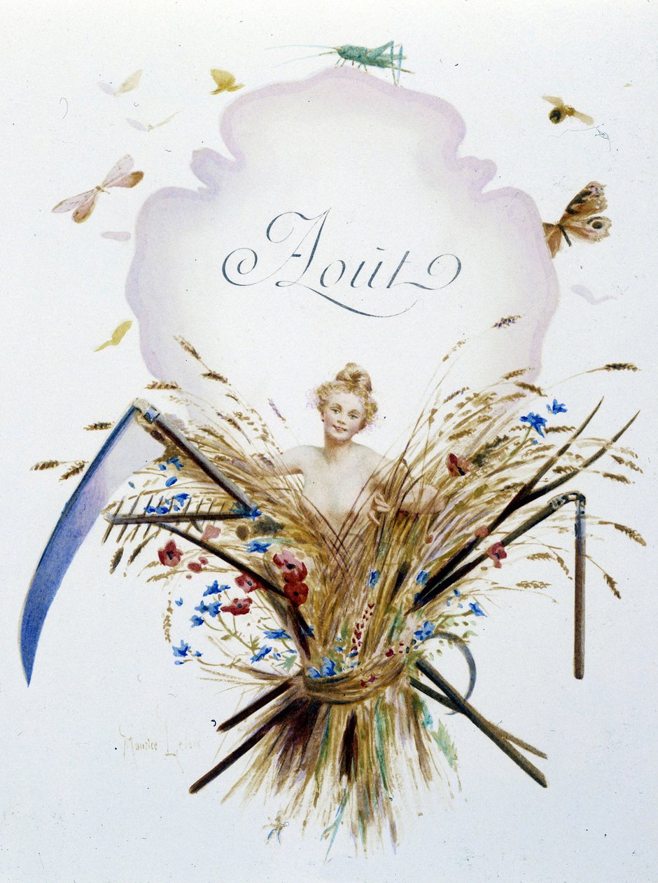 Août "La Chanson du mois" par Jérôme Doucet, illustration - Maurice Leloir, éd. Reims 1904. L. Michaud - Maurice Leloir