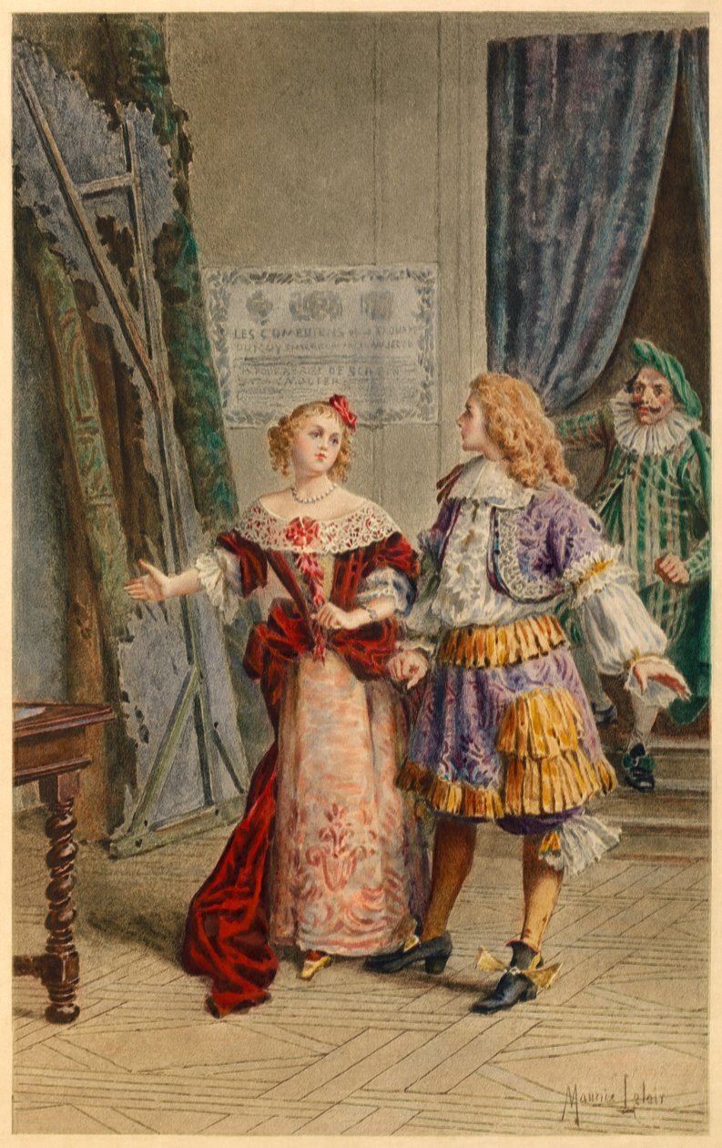 Les coulisses de Scapin, Armande, Baron et Molière (illustration) - Maurice Leloir