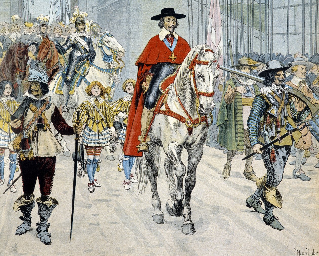 Le cardinal Richelieu chevauchant dans les rues de Paris - Maurice Leloir