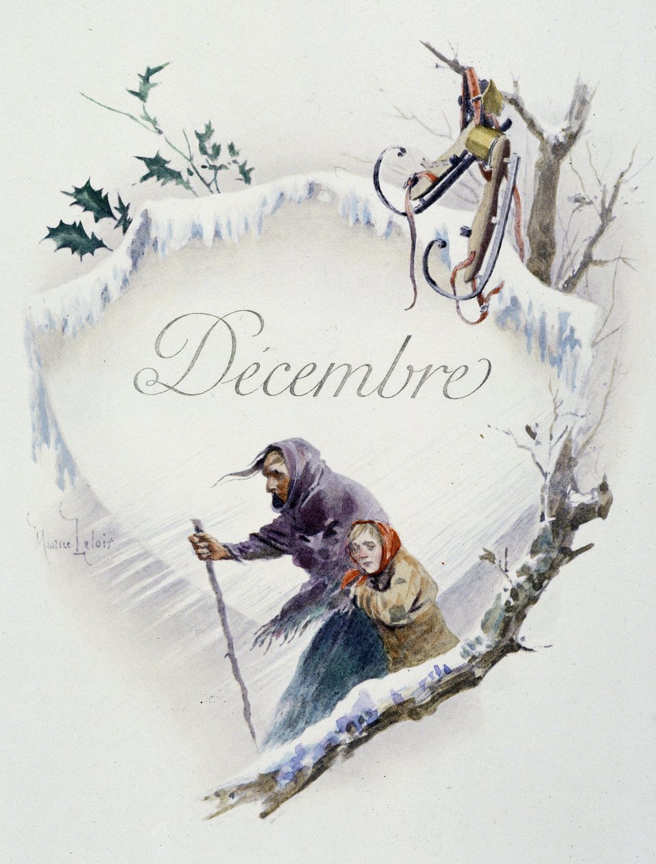 Décembre "La Chanson du mois" par Jérôme Doucet, illustration - Maurice Leloir, éd. Reims 1904. L. Michaud - Maurice Leloir