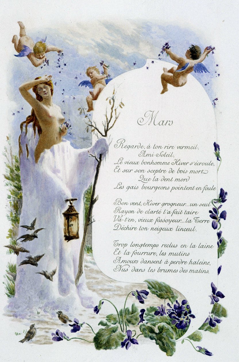 Mars « La Chanson du mois » par Jérôme Doucet, illustration - Maurice Leloir, éd. Reims 1904. L. Michaud - Maurice Leloir
