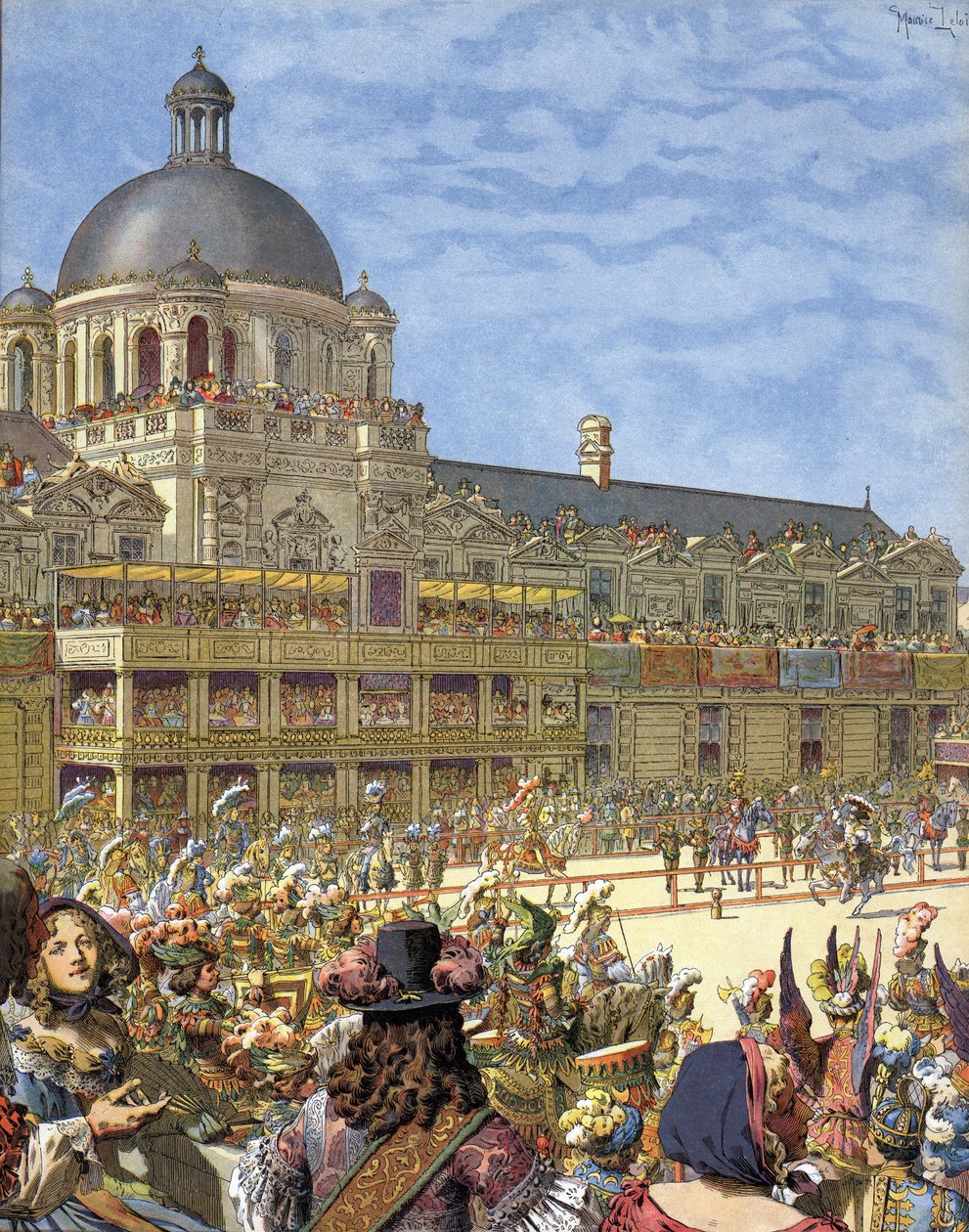 Le Carrousel Royal (tournoi de chevaliers), donné en 1662, devant le Palais des Tuileries à Paris sous Louis XIV dit Le Roi-Soleil - Maurice Leloir