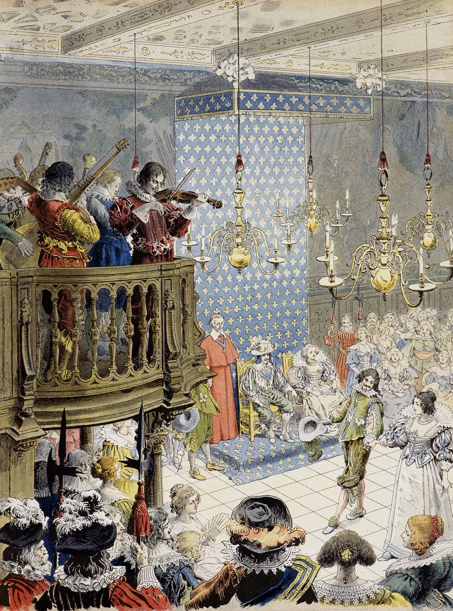 Le bal à la cour (sous Louis XIII) - dans "Richelieu" par Maurice Leloir. - Maurice Leloir