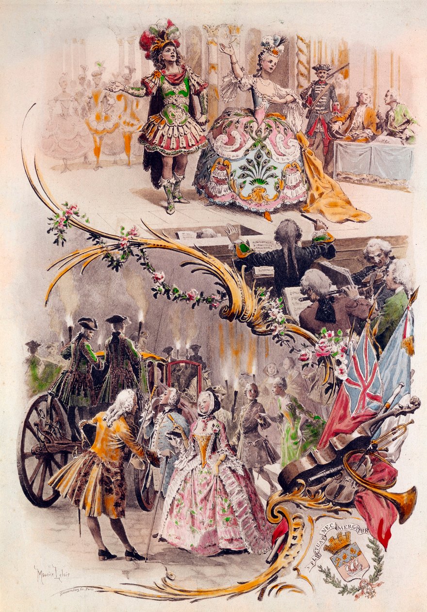 Menu de mariage avec illustration de Maurice Leloir (1851-1940) de bals en costumes et scènes galantes, 6/04/1900 - Maurice Leloir