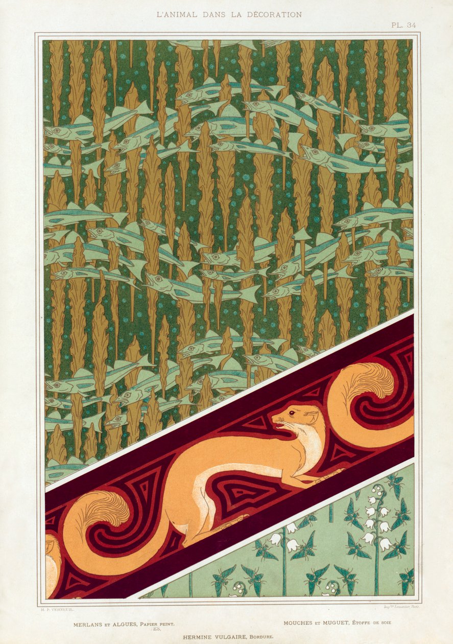 Dessins pour papier peint, bordure et tissu de soie, pub. 1897 - Maurice Pillard Verneuil