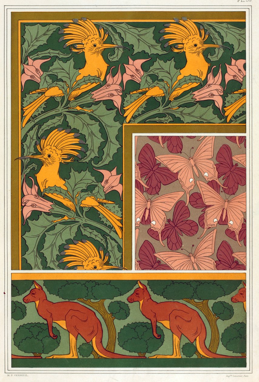 Dessins pour bordures de papier peint et tissu de soie, pub. 1897 - Maurice Pillard Verneuil