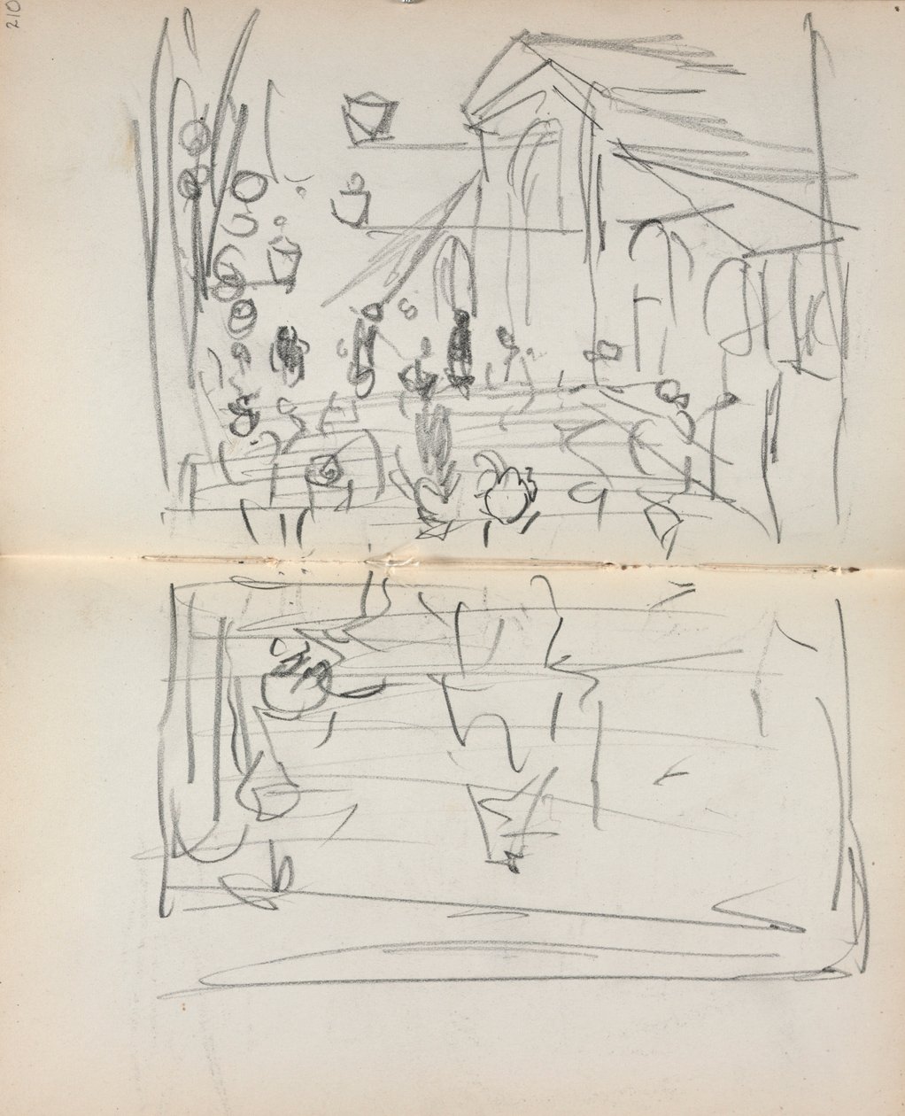 Carnet de croquis italien : Pont avec figures (page 209  210) - Maurice Prendergast