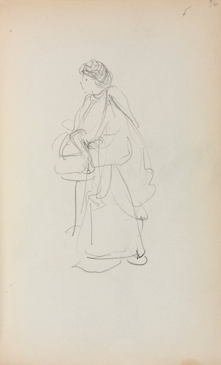 Carnet de croquis italien : Femme debout tenant un sac (page 56) - Maurice Prendergast