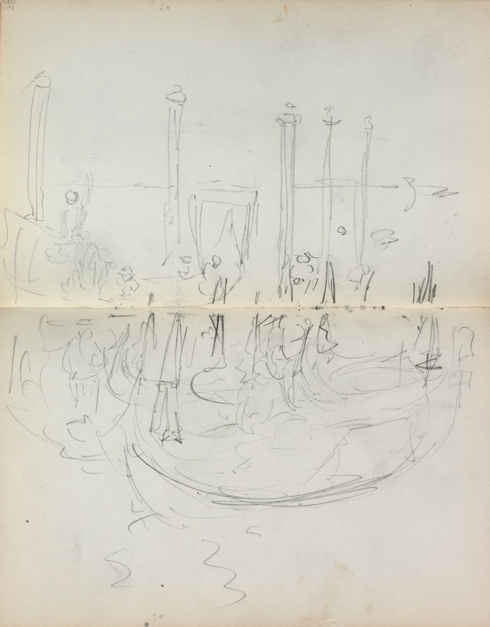 Carnet de croquis italien : Vue du port vénitien (pages 37 et 38) - Maurice Prendergast