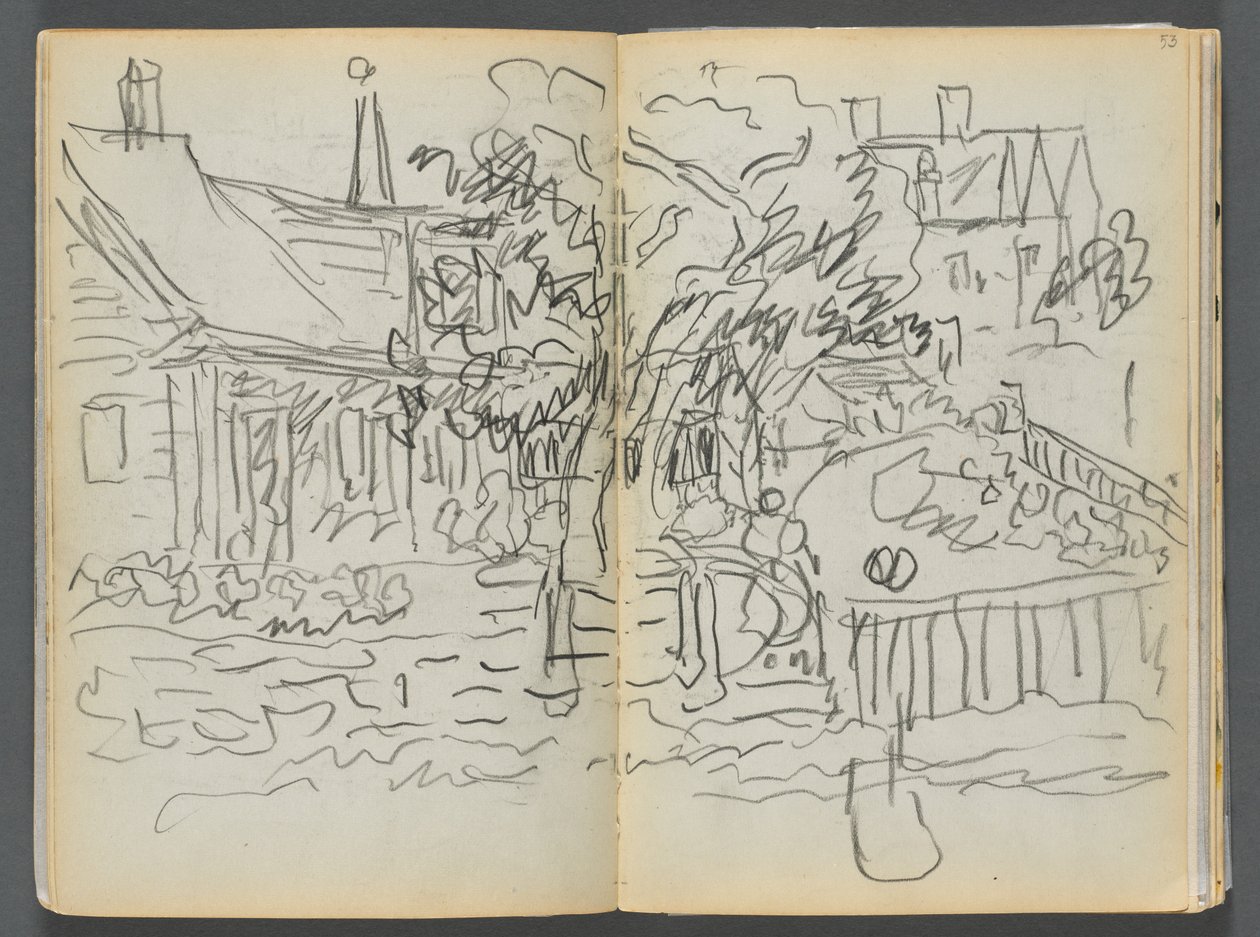 Sketchbook- The Granite Shore Hotel, Rockport, page 052  53 : Maisons et jardins - Maurice Prendergast