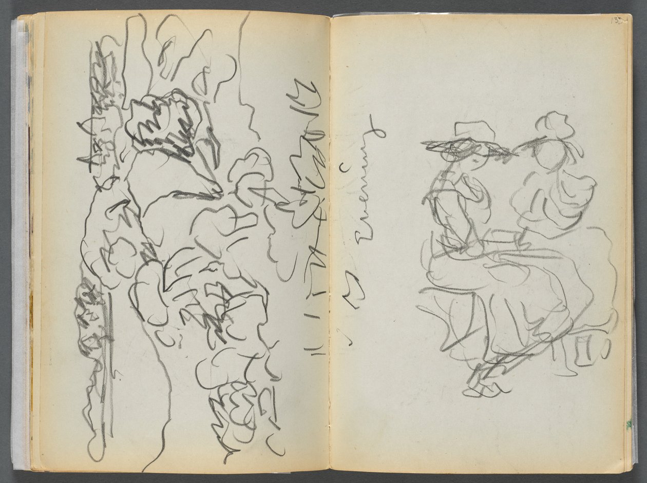 Sketchbook- The Granite Shore Hotel, Rockport, page 134  135 : "Evening" (Soirée) - Maurice Prendergast
