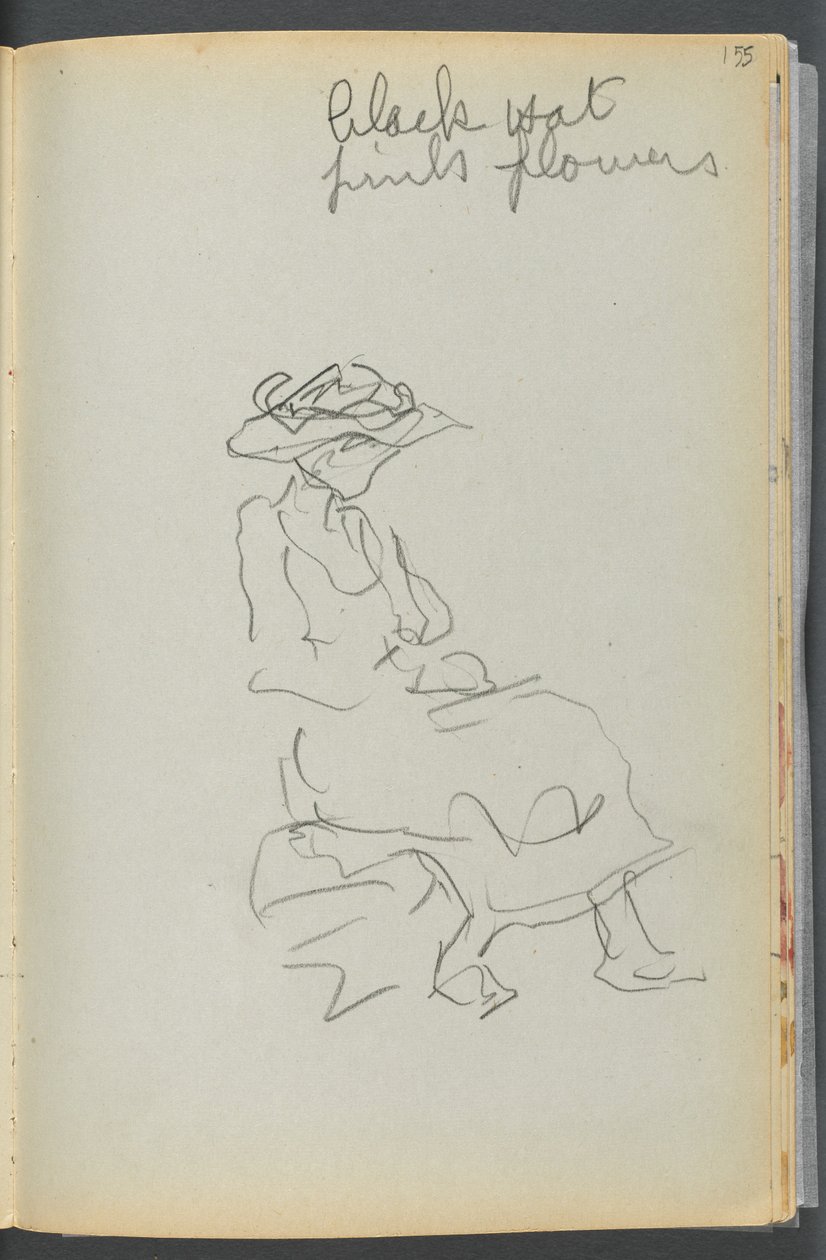 Sketchbook- The Granite Shore Hotel, Rockport, page 155 : Femme assise avec des notes - Maurice Prendergast