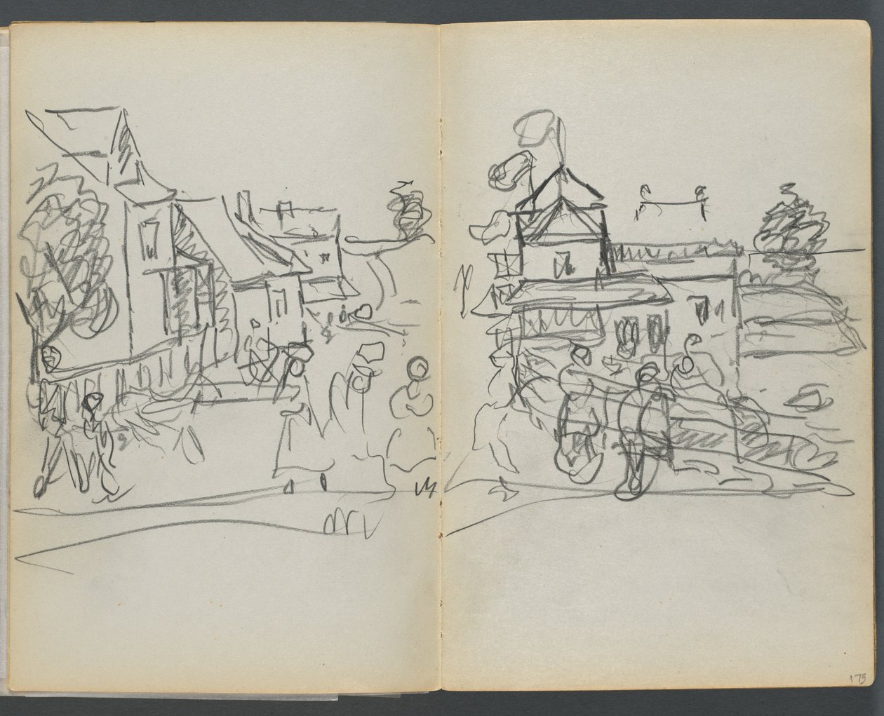 Sketchbook, The Dells, N° 127, page 174  175 : Village avec maisons et route - Maurice Prendergast