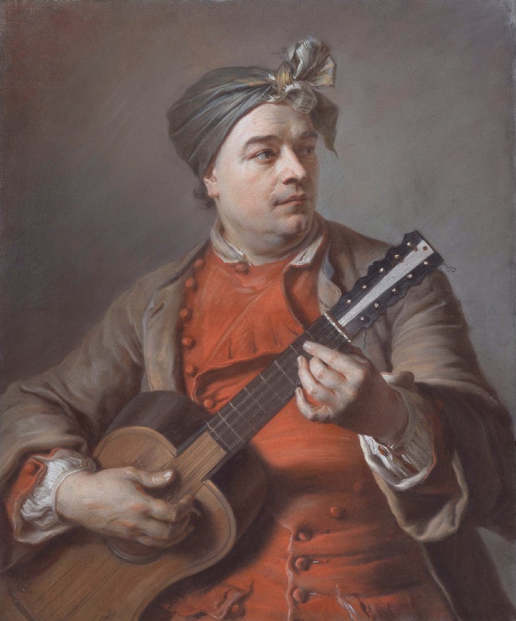Portrait de Jacques Dumont Le Romain jouant de la guitare - Maurice Quentin de La Tour