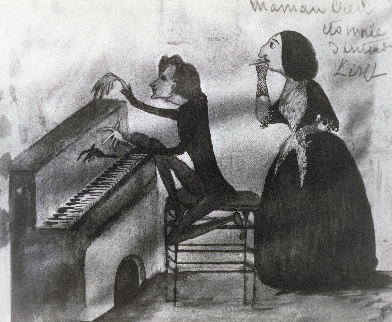 Caricature de Franz Liszt et George Sand à Nohant en 1832 - Maurice Sand
