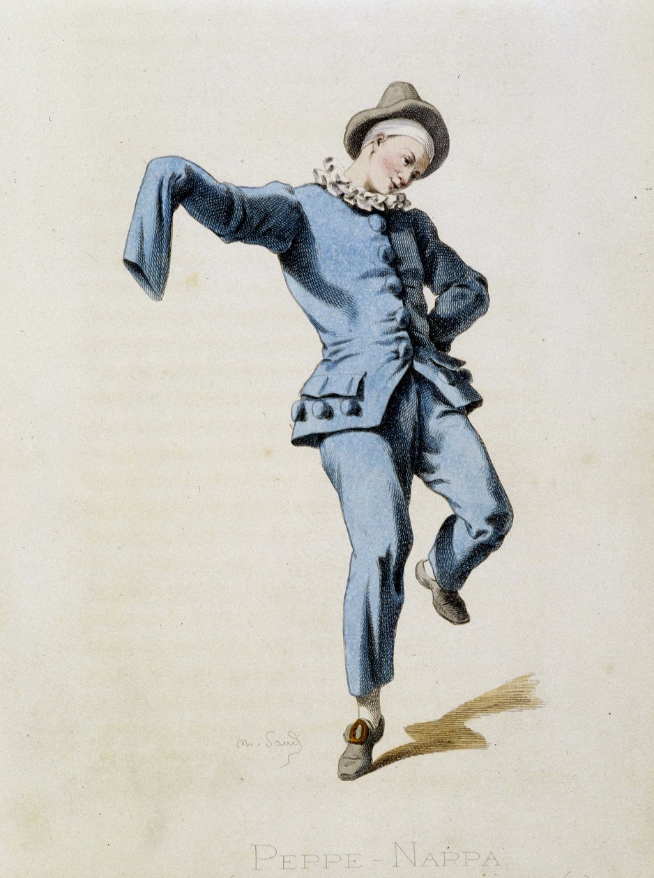 Peppe Nappa (Pierrot ou Peppe-Nappa) tiré de «Masques et bouffons» (comédie italienne), texte et dessins par Maurice Sand, gravures par A. Manceau, préface de Georges Sand, Paris, Michel Lévy Frères - Maurice Sand