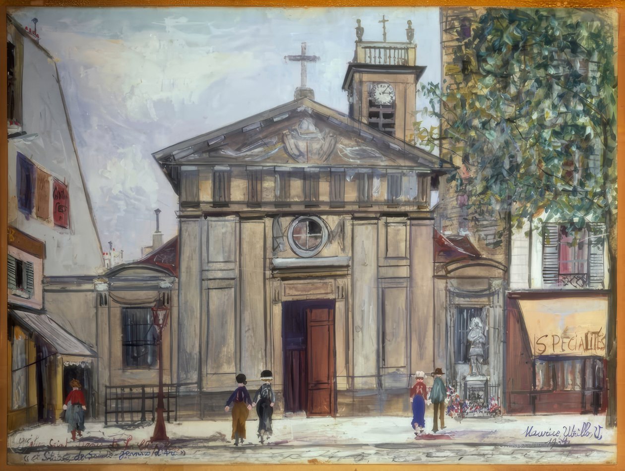 L église Saint-Denis de la Chapelle et statue de Sainte Jeanne d Arc - Maurice Utrillo