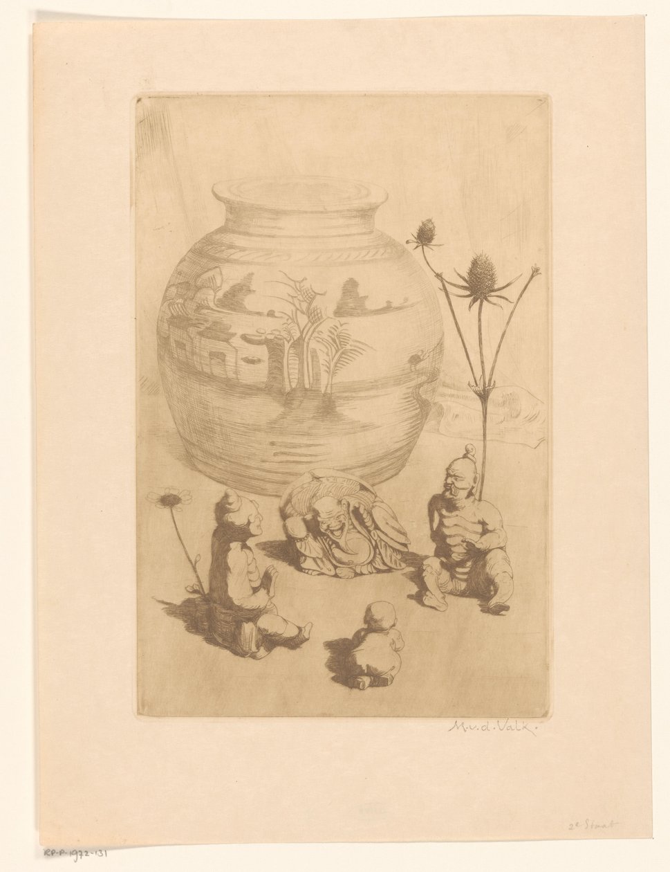 Vase chinois avec quatre petites statues - Maurits van der Valk
