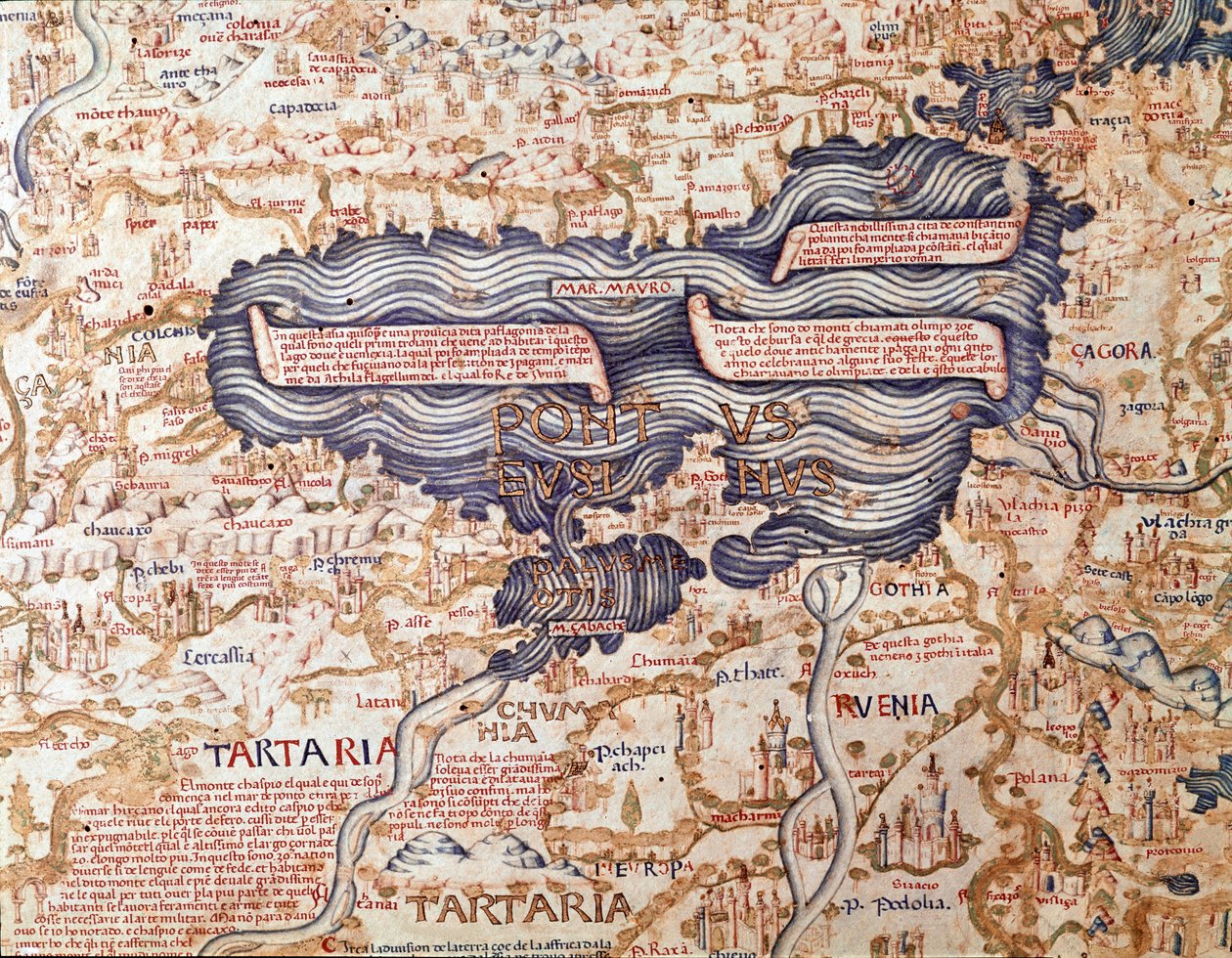 Vue de la mer Noire (détail) de la carte du monde (mappamundi) du frère Maurus (Mauro) camaldule 1459 Biblioteca Marciana, Venise - Mauro Fra