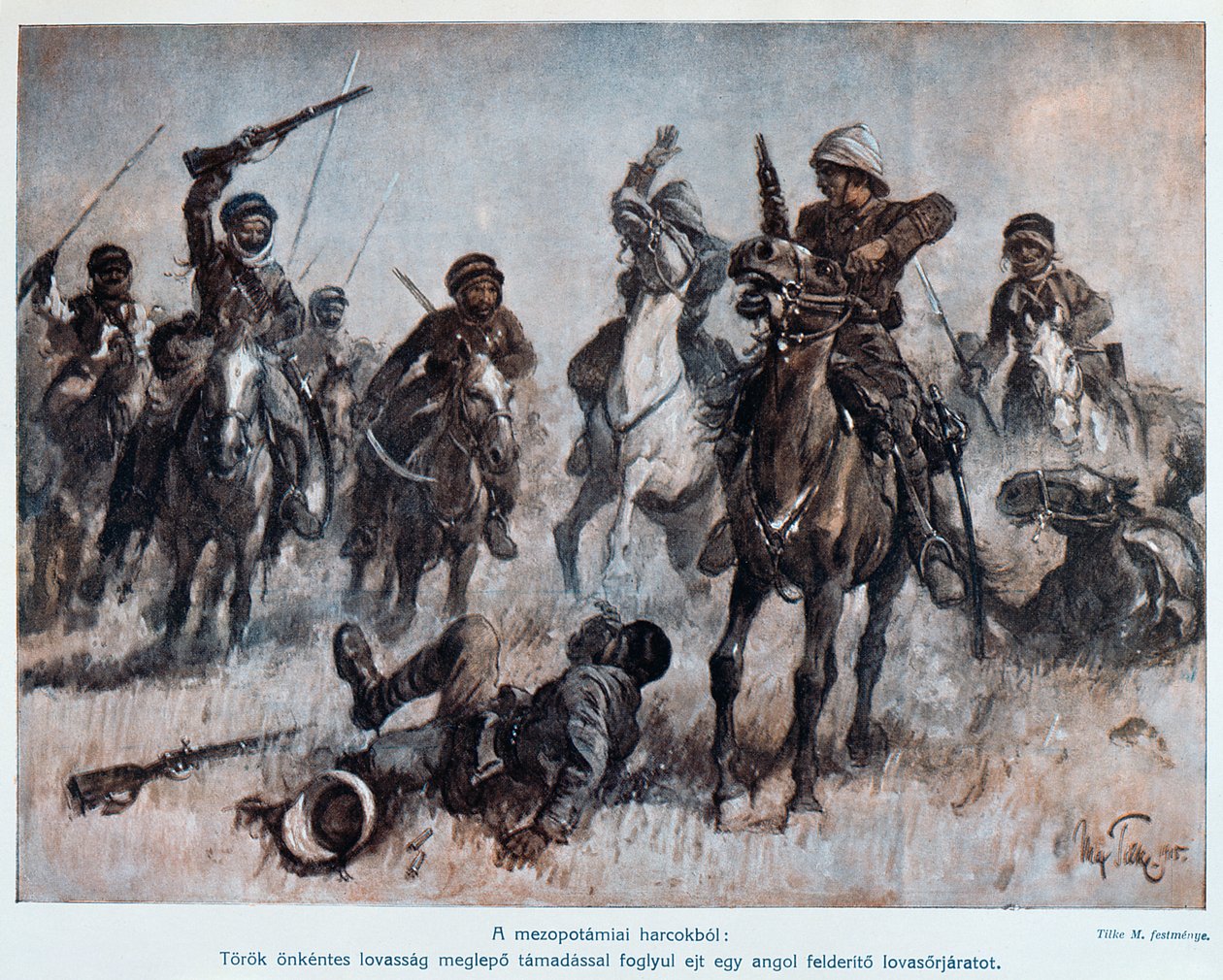 Bataille entre les troupes anglaises et turques en Mésopotamie, vers 1915 - Max Tilke