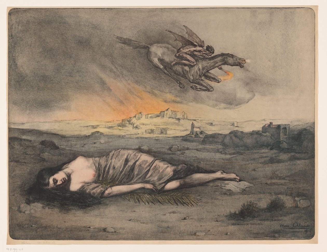 Femme couchée et cavalier volant avec une torche - Max Alexander Alandt (signed by artist)