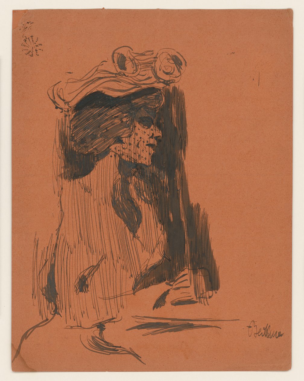 Halbfigur einer Frau mit Hut und Schleier, im Profil nach rechts - Max Beckmann