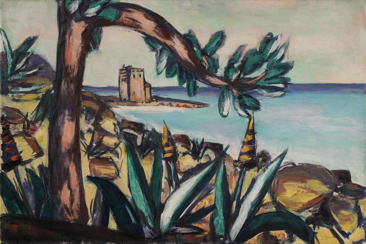 Paysage marin avec des agaves et un vieux château - Max Beckmann