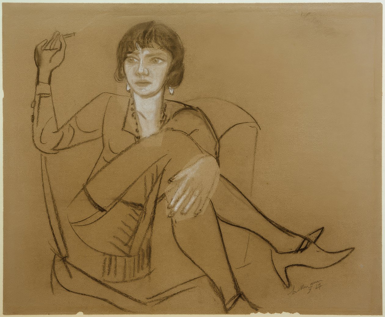 Quappi, fumant dans un fauteuil club - Max Beckmann