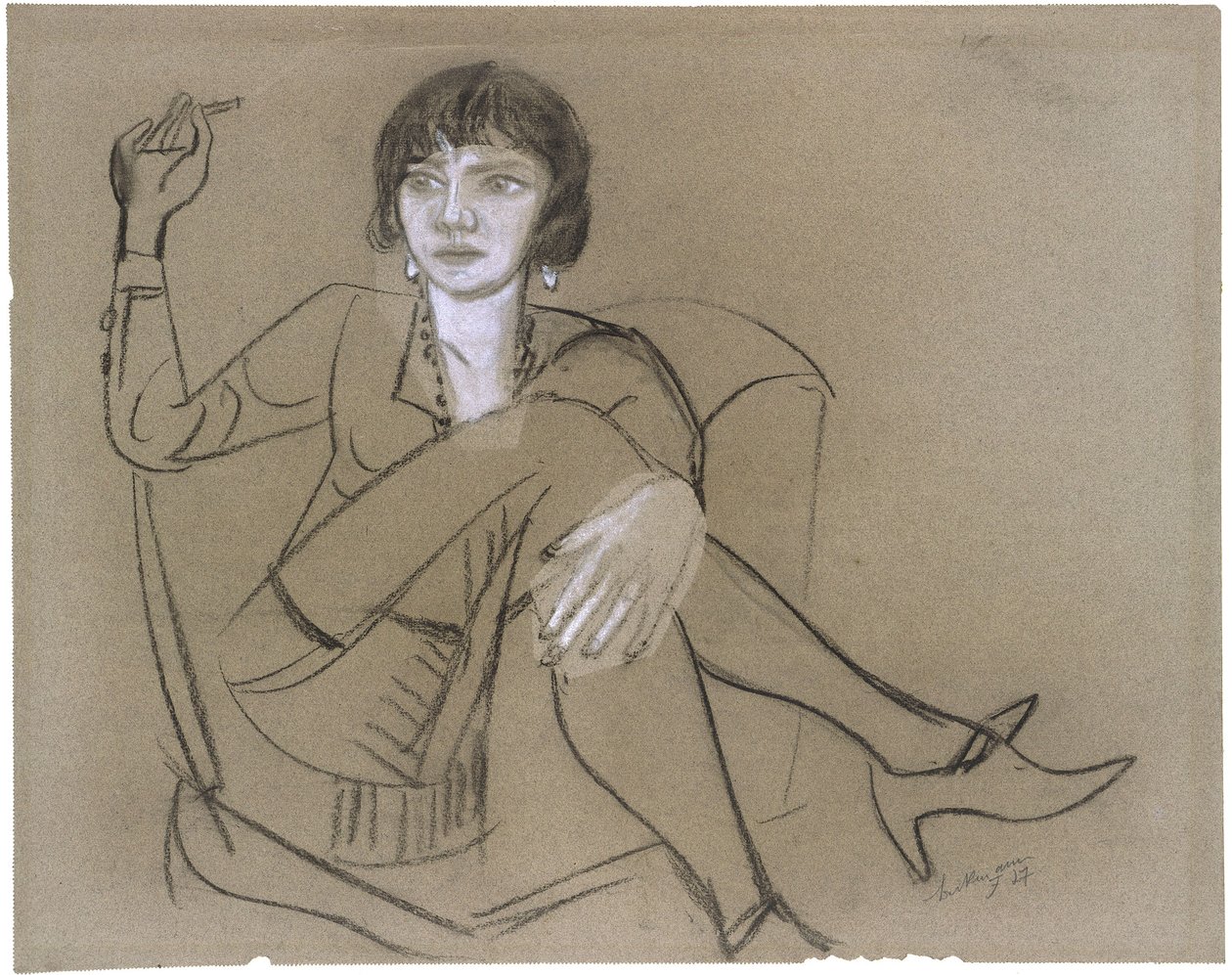 Quappi dans un fauteuil, fumant - Max Beckmann