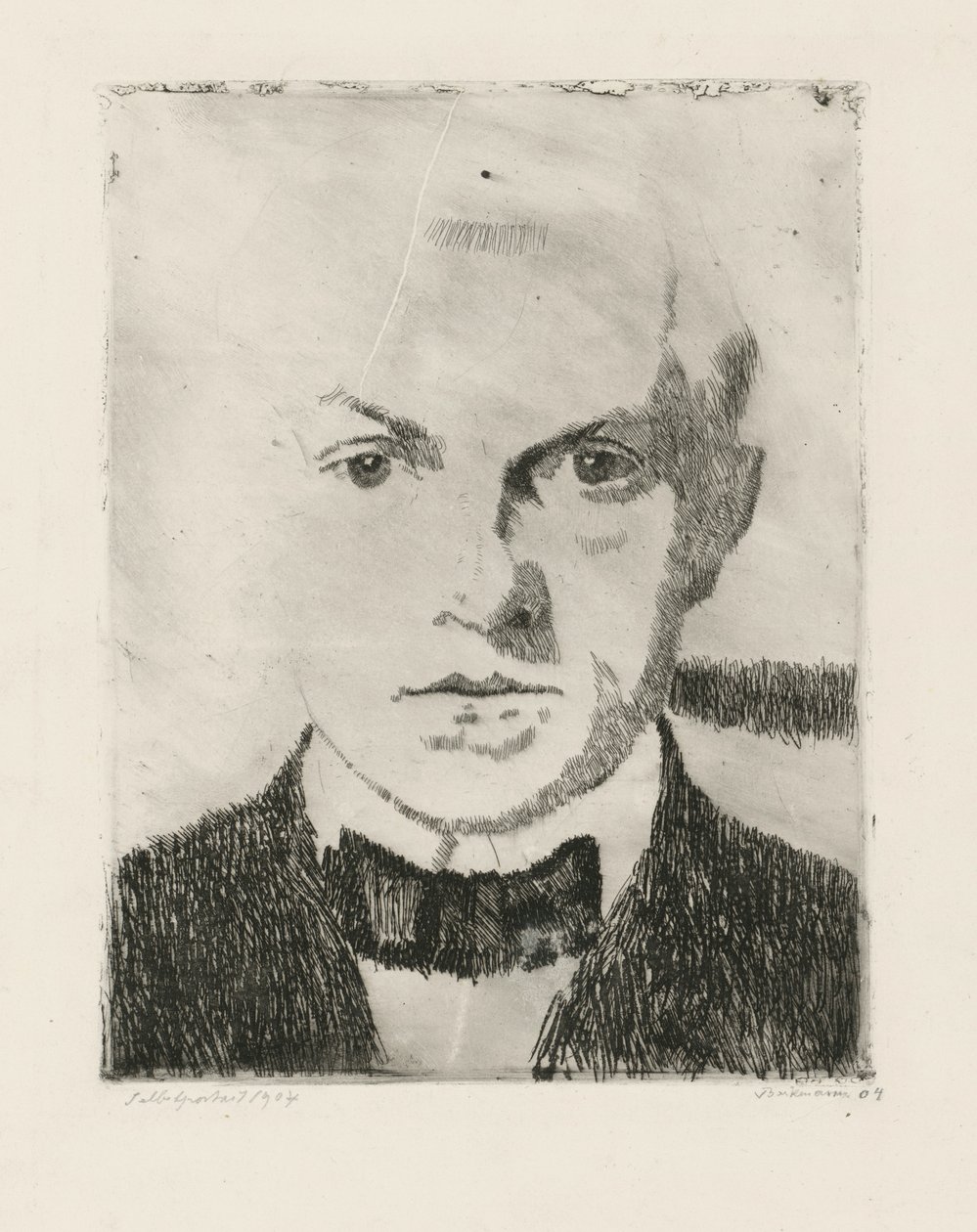 Autoportrait (au verso : premier tirage de la gravure à la pointe sèche « Couple d