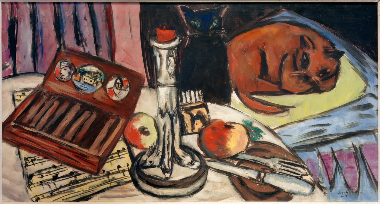 Nature morte avec chandelier en argent (Nature morte avec chats) - Max Beckmann