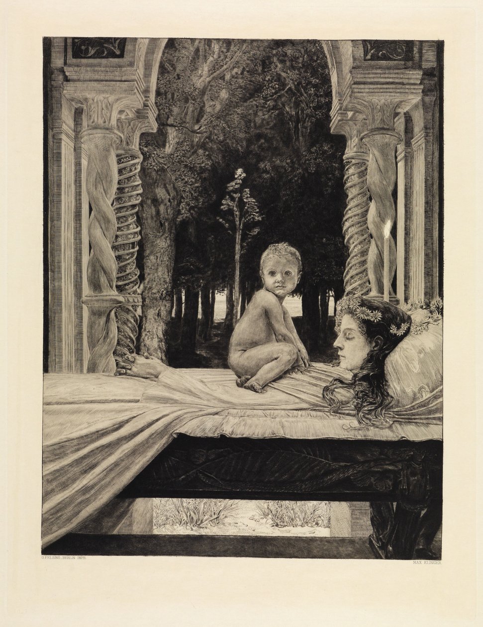 Mère et enfant (Mère morte) (De la mort, deuxième partie, opus XI, planche 9) - Max Klinger
