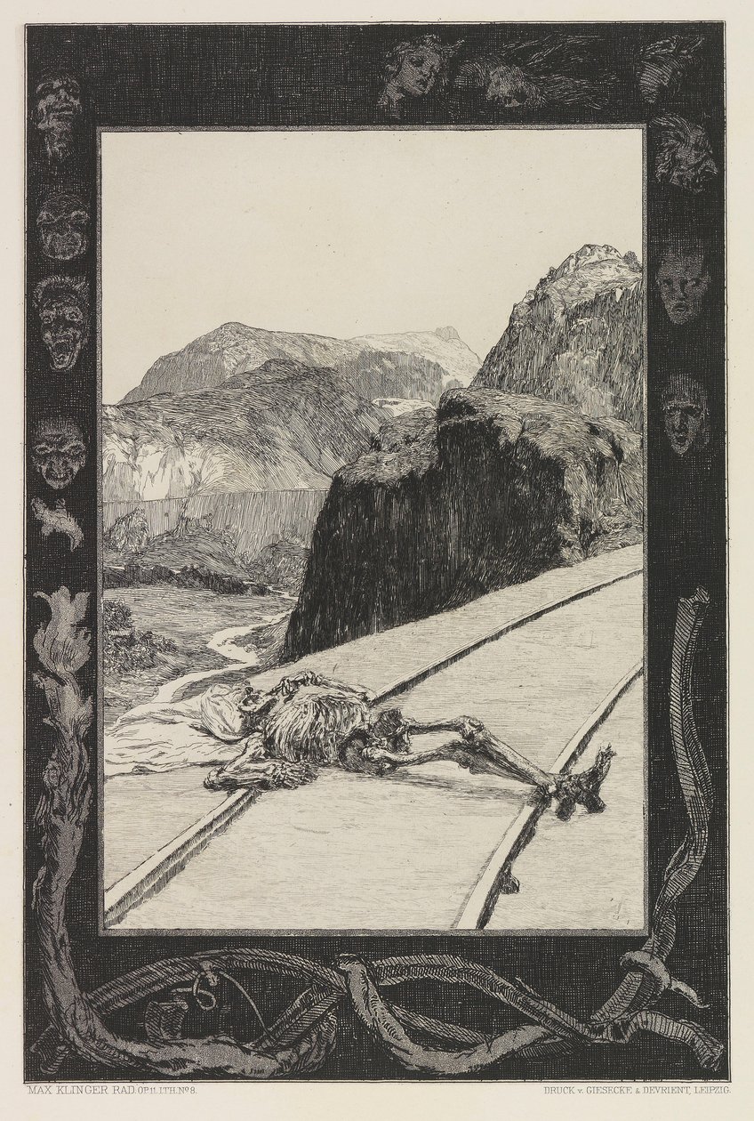 Sur les rails, planche 8 du portfolio Sur la mort, Partie I, Opus XI, 1897 - Max Klinger