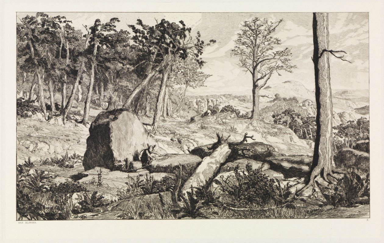 Simplicius dans la solitude de la forêt (Intermezzi, opus IV, planche 10) - Max Klinger