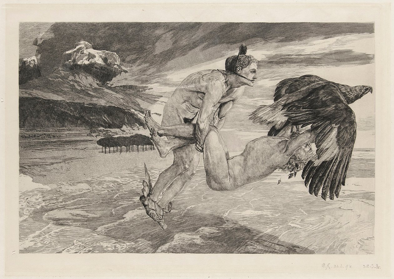 Enlèvement de Prométhée, planche 14, Fantaisie de Brahms, Op. XII - Max Klinger
