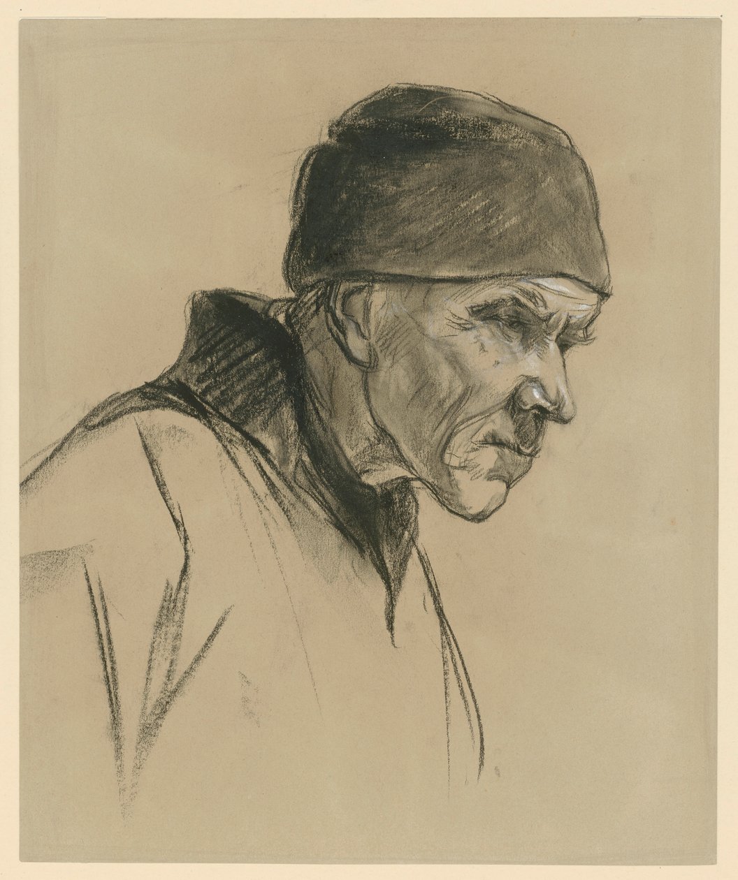 Vieil homme à la casquette (buste, profil vers la droite), étude pour : Paysan marchant (1894) - Max Liebermann