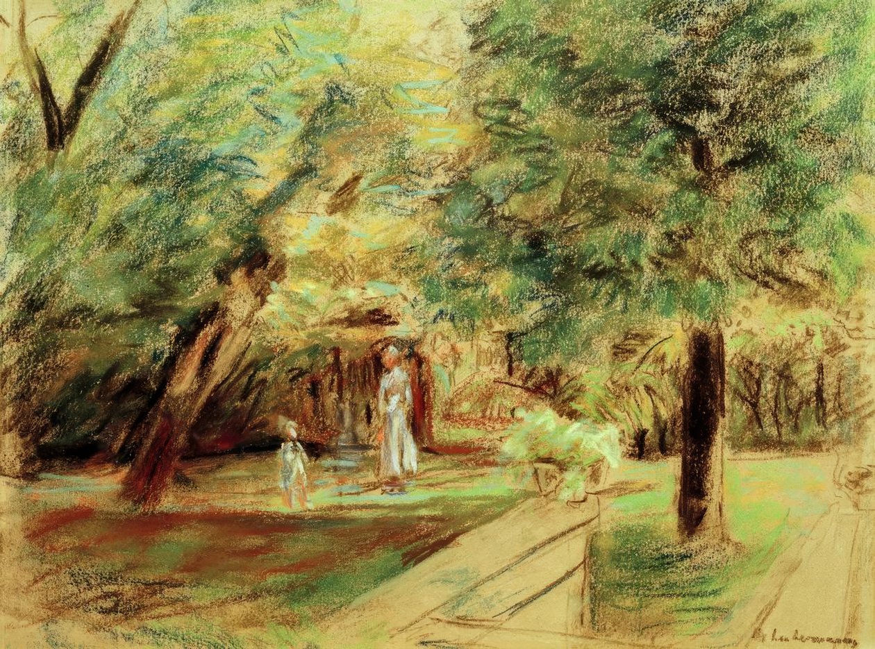 Petite-fille avec nourrice devant les jardins de haies - Max Liebermann