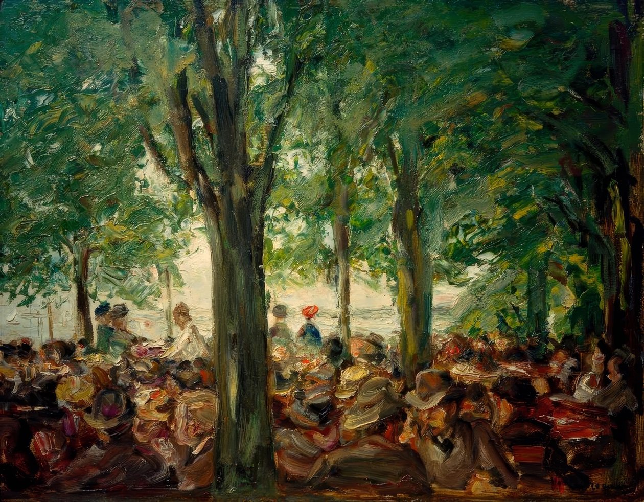 Restaurant de jardin sur la Havel sous les arbres (Schildhorn) - Max Liebermann