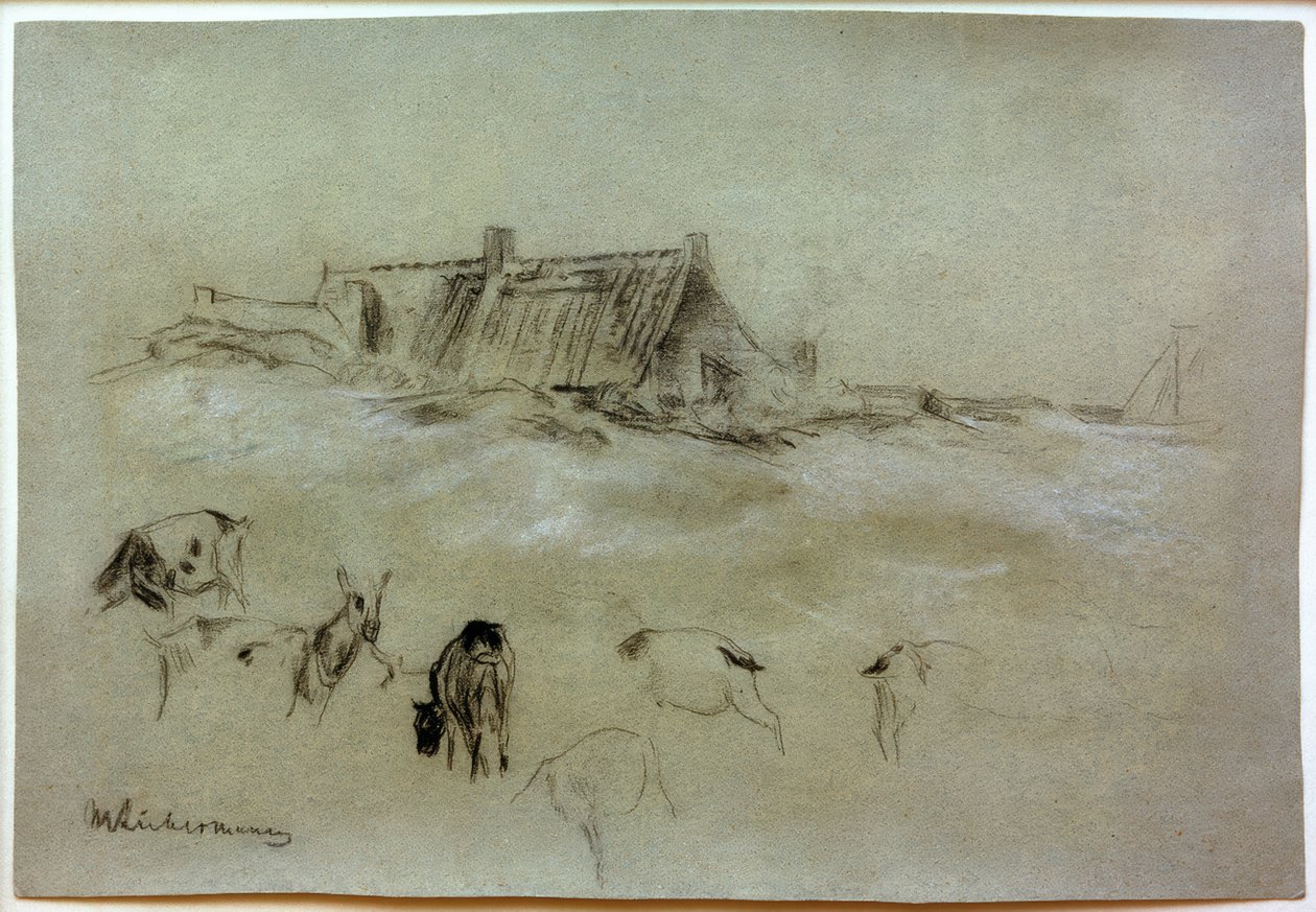 Maisons de plage, avec des chèvres au premier plan - Max Liebermann