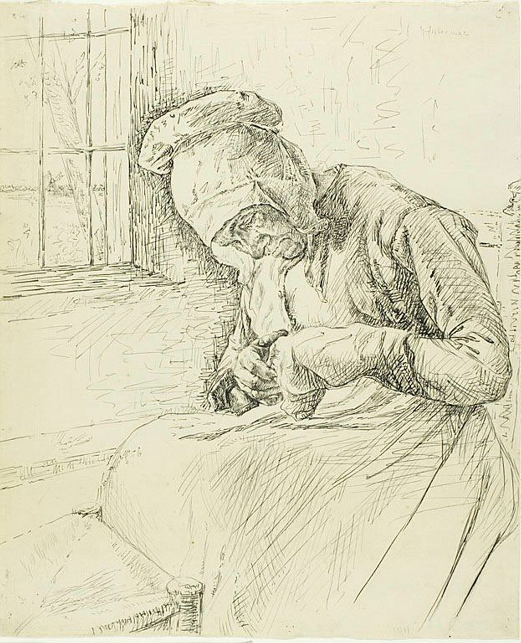 Vieille femme raccommodant à la fenêtre - Max Liebermann