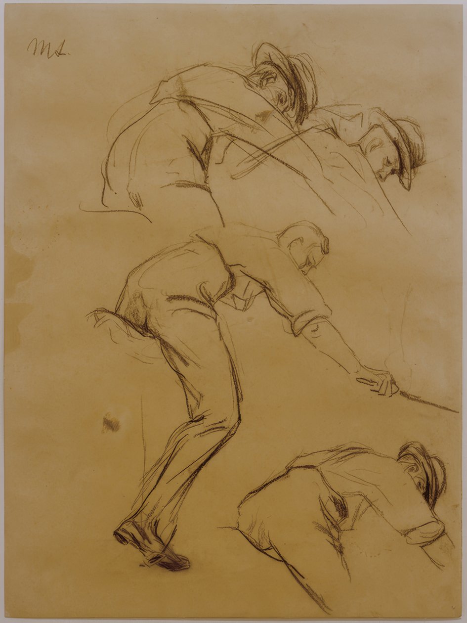 Joueurs de polo, trois cavaliers vers la droite - Étude - Max Liebermann
