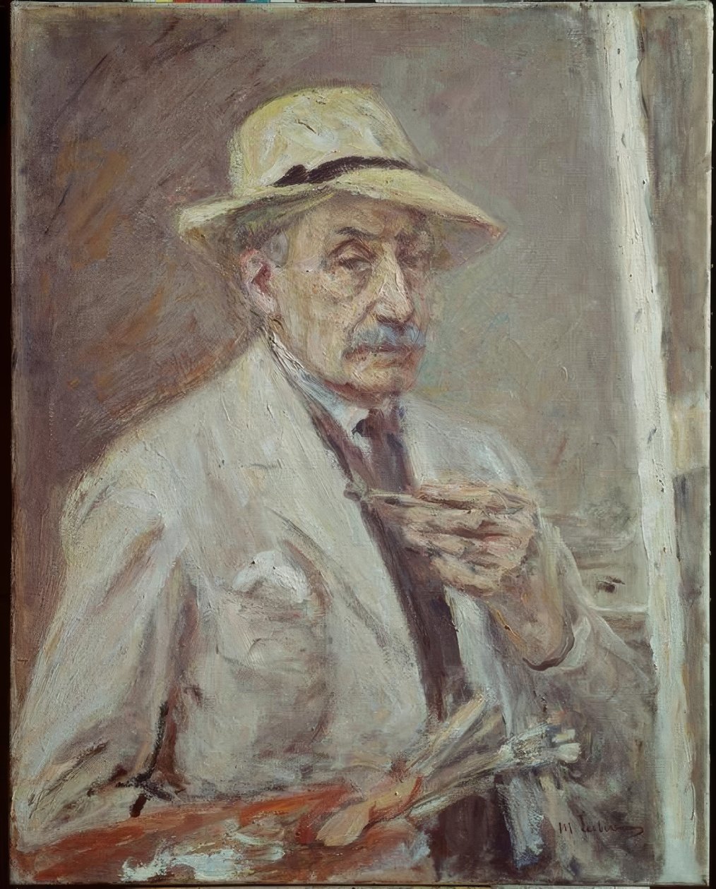 Autoportrait avec blouse de peintre et chapeau - Max Liebermann