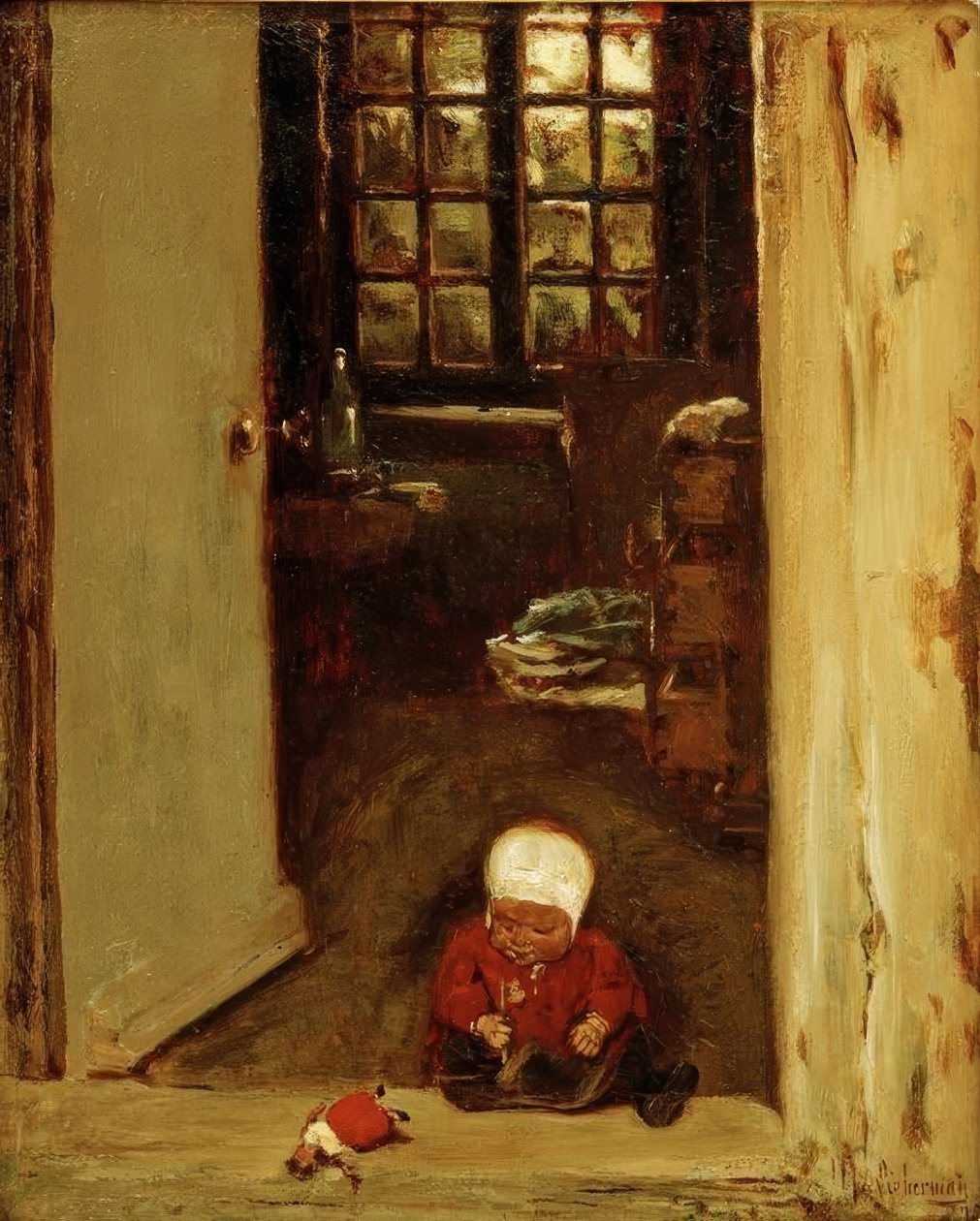 Enfant jouant à la porte - Max Liebermann