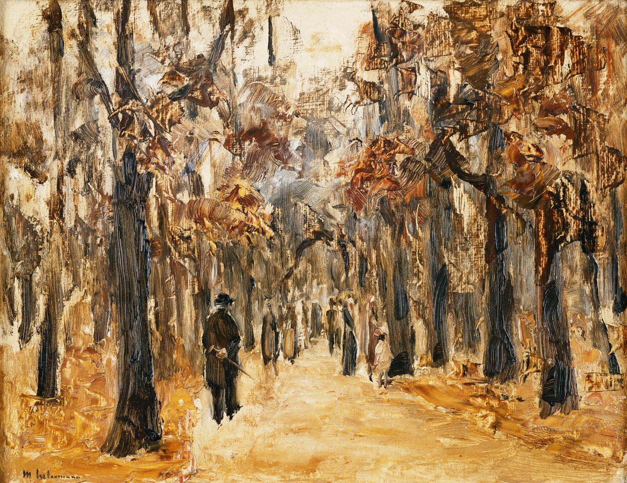 Jardins zoologiques en automne avec des figures marchant; Tiergarten im Herbst mit Spaziergangern - Max Liebermann