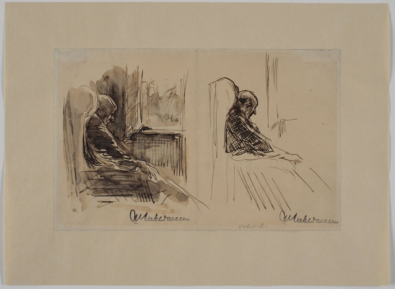 Deux portraits de son père, Louis Liebermann, dans un fauteuil - Max Liebermann