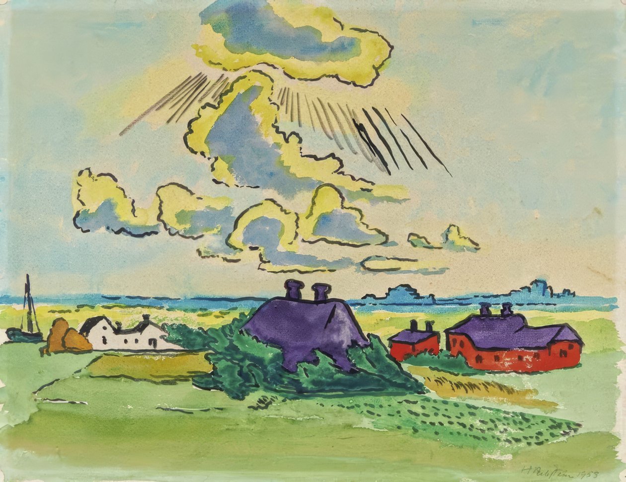 Paysage côtier avec village - Max Pechstein