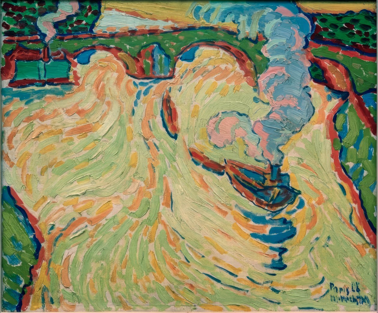 Pont de la Seine avec petit bateau à vapeur - Max Pechstein