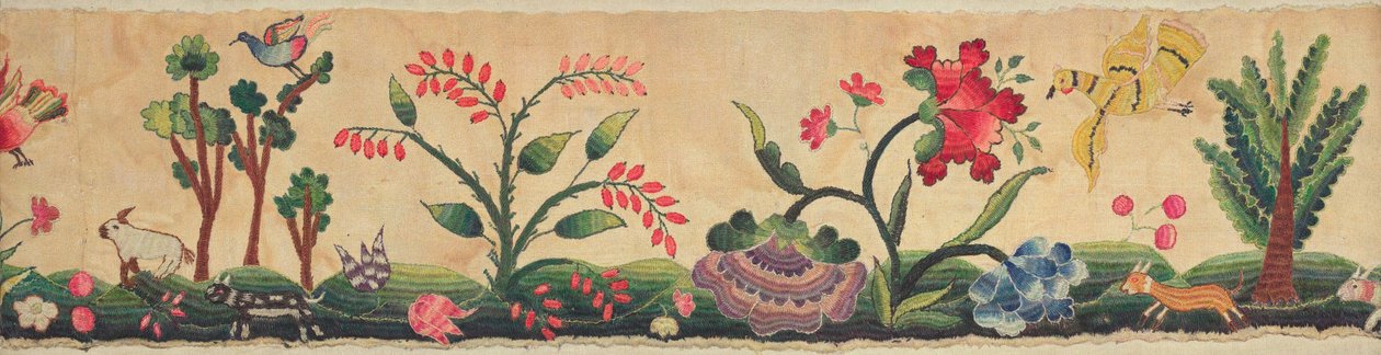 Section de broderie en crewel sur la bordure d