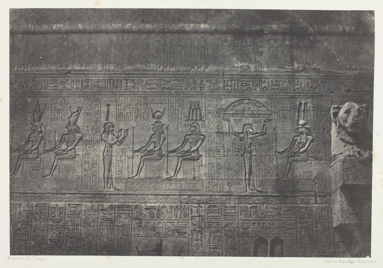 Grand Temple de Dendérah (Teutyres), Sculptures de la Façade Postérieure; Haute-Egypte, plate 20 from the album "Egypte, Nubie, Palestine et Syrie" (1852) - Maxime Du Camp
